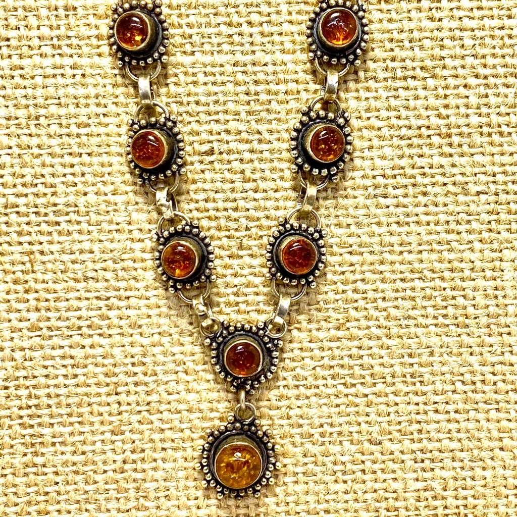 Amber And Silver Tone Necklace